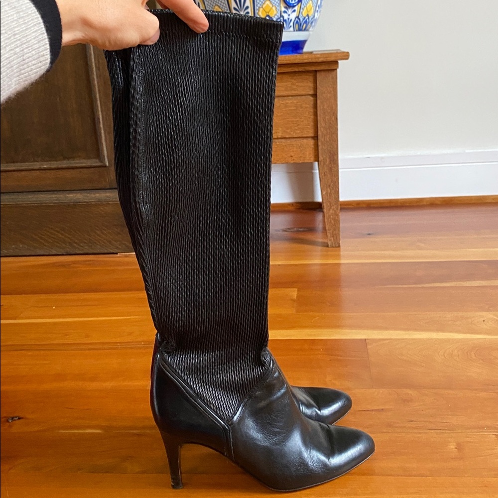 Cole Haan Black Stretch Knee-High Heeled Boots